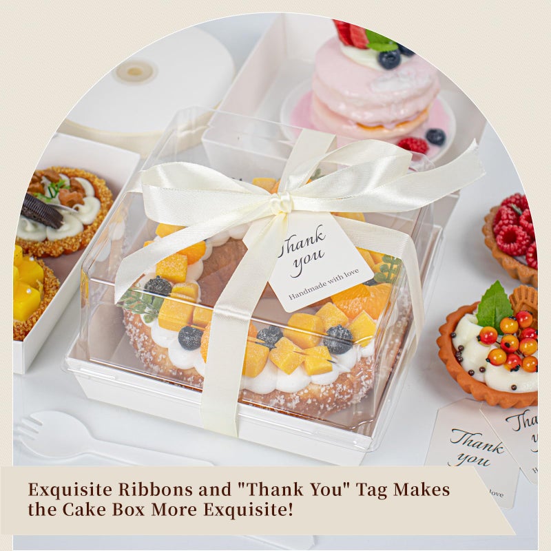 DeziWood 7 x 7 x 4 Inches Paper Cake Boxes with Clear Lids, 50 Pack White Large Charcuterie Square Food Containers, Valentine's Day Disposable Bakery Boxes for 4-6 Inch Bundt Cake, Pie, Dessert - Image 4
