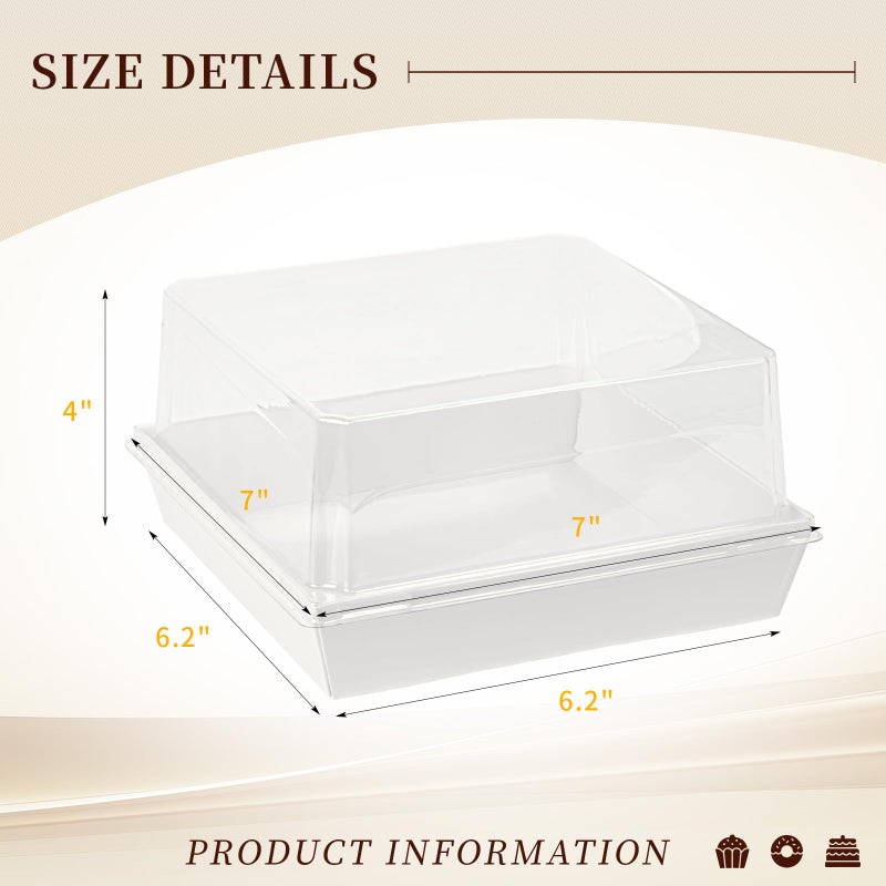 DeziWood 7 x 7 x 4 Inches Paper Cake Boxes with Clear Lids, 50 Pack White Large Charcuterie Square Food Containers, Valentine's Day Disposable Bakery Boxes for 4-6 Inch Bundt Cake, Pie, Dessert - Image 2