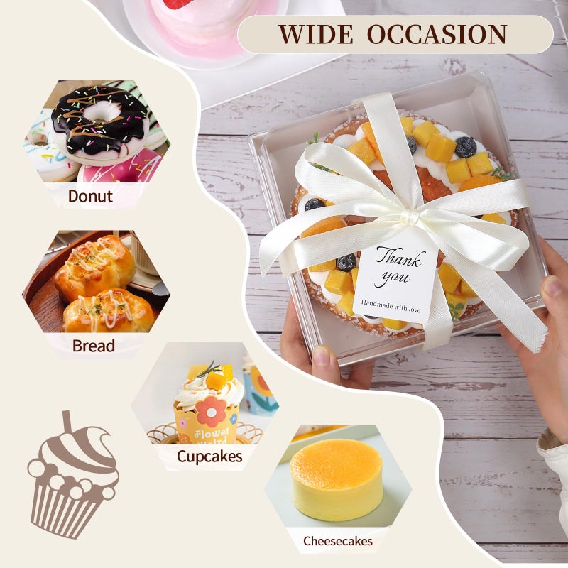 DeziWood 7 x 7 x 4 Inches Paper Cake Boxes with Clear Lids, 50 Pack White Large Charcuterie Square Food Containers, Valentine's Day Disposable Bakery Boxes for 4-6 Inch Bundt Cake, Pie, Dessert - Image 5