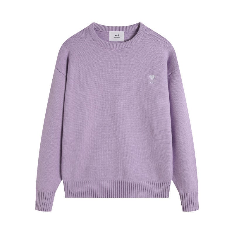 Sweater Small Heart Embroidered Knitted Sweater For Men And Women, Lazy Loose Knitted Top, Versatile, Trendy And Comfortable Style - Image 1