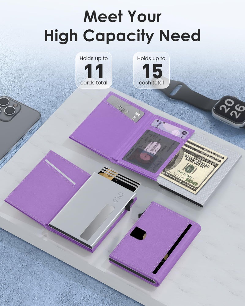 QLD RFID Wallet Women - Small Slim Trifold Wallet Anti-Theft Pop up Card Holder, Minimalist, Ultra Thin, Front Pocket, Premium Leather, 9-11 Cards Capacity | ID Window | Cash Slot - Image 2