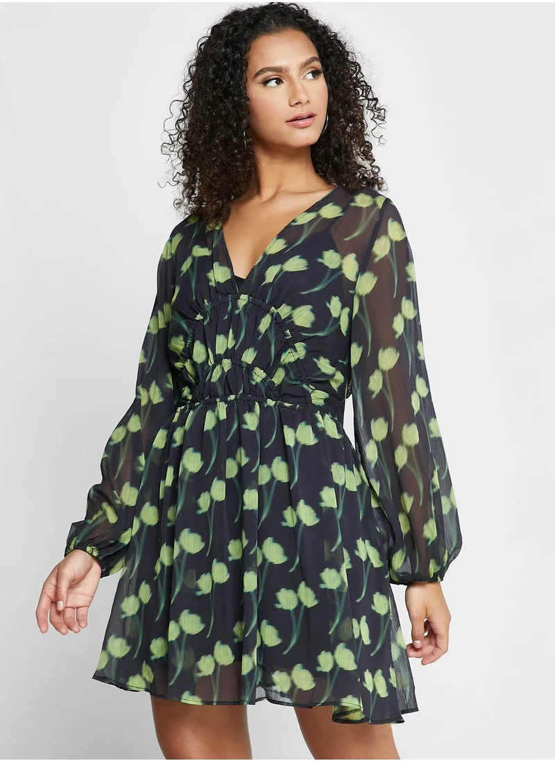 TOPSHOP Printed Ruffle Detail Dress