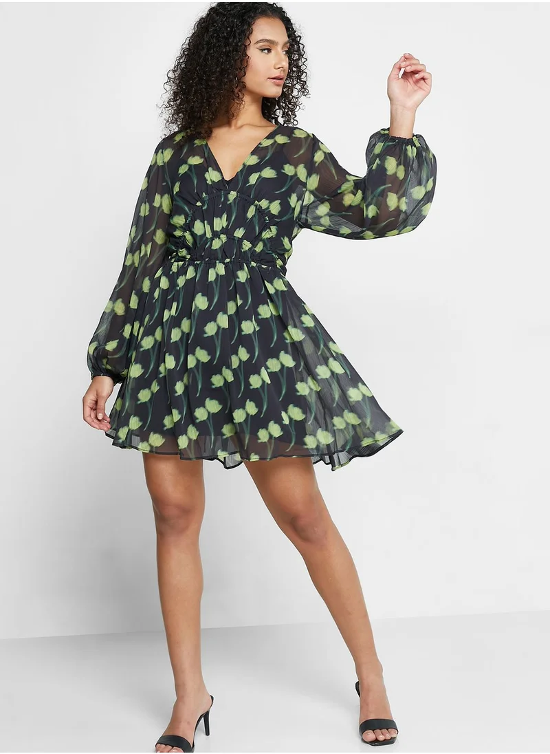 TOPSHOP Printed Ruffle Detail Dress