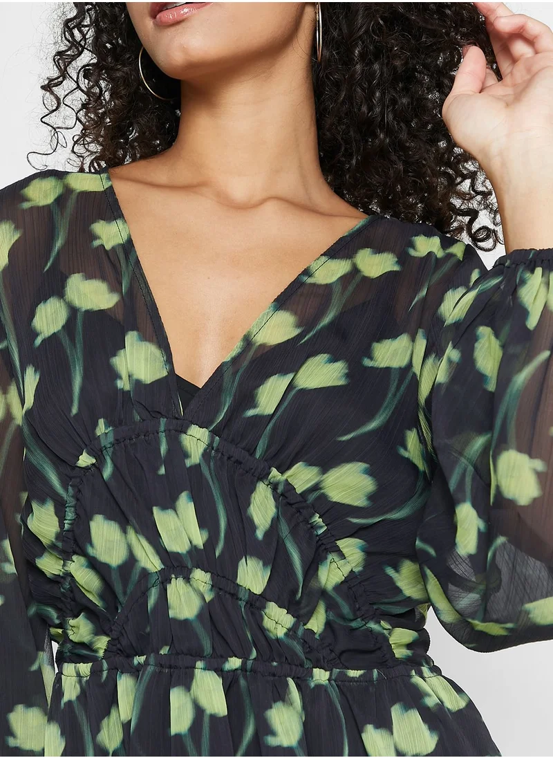 TOPSHOP Printed Ruffle Detail Dress