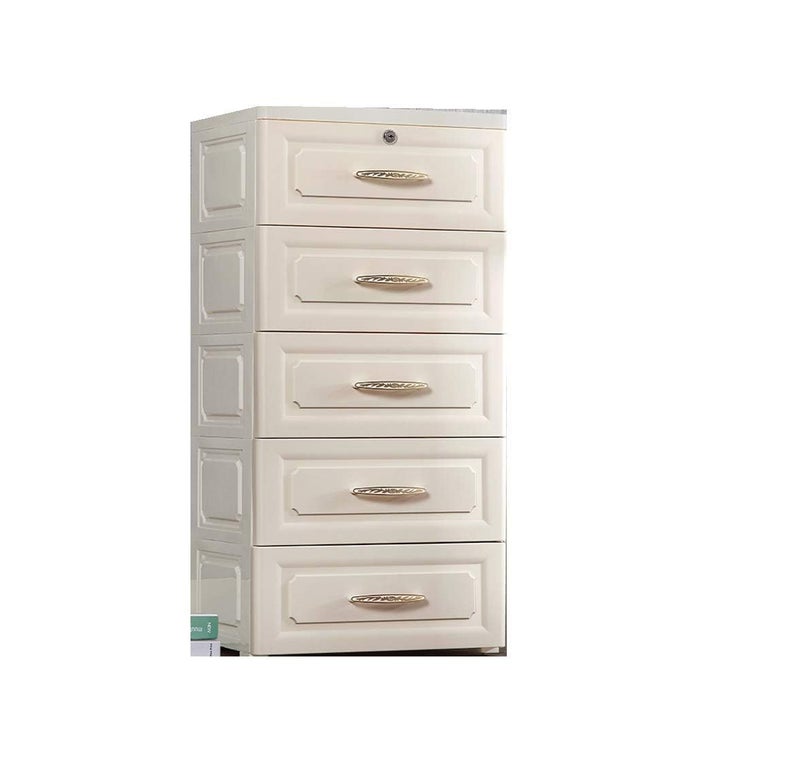 The Tickle Toe The Tickle Toe Chest of Drawers for Storage Plastic Portable 5 Drawer Hallway Furniture for Kids Bedroom Offices Living Room 38L x 335W x 83H cm Beige Color 