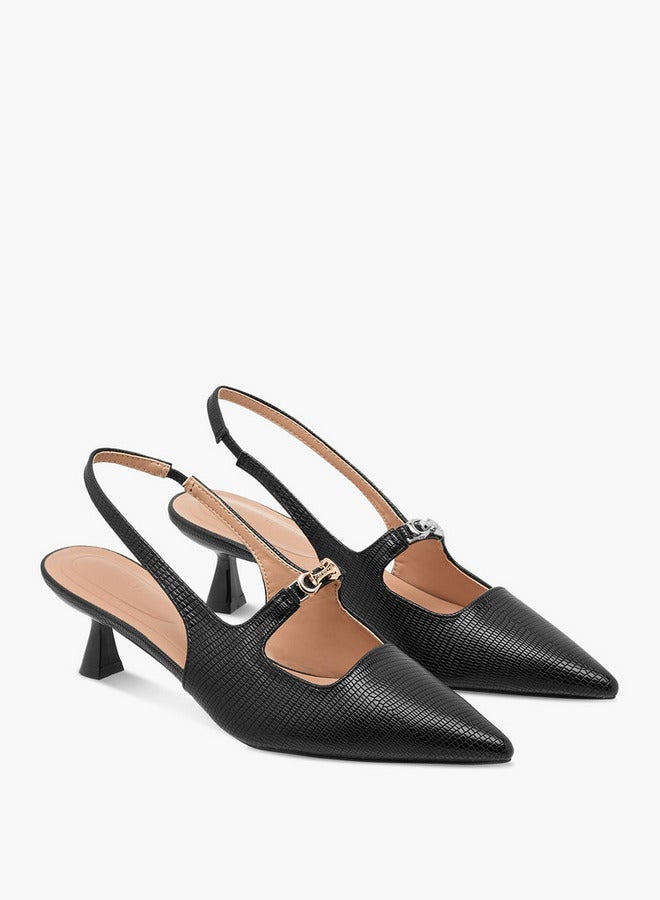 Celeste Women's Textured Slingback Shoes with Kitten Heels - Image 3