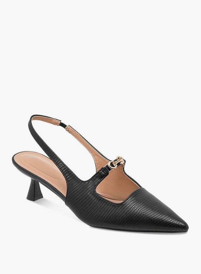 Celeste Women's Textured Slingback Shoes with Kitten Heels - Image 2