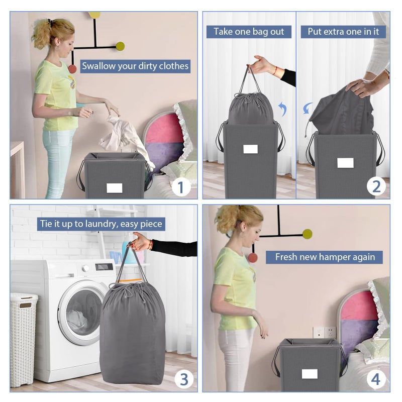 MCleanPin سلة غسيل MCleanPin 210L قابلة للطي مع 2 حقيبة غسيل قابلة للغسل، سلة ملابس متسخة، سلة غسيل مع مقابض، سلة غسيل قابلة للطي للطلاب، رمادي - Image 3