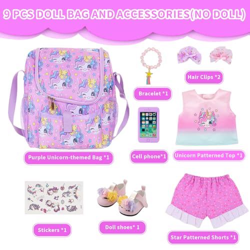 UNICORN ELEMENT 18 Inch American Doll Unicorn Seated Backpack Set and Accessories Include ClothesCarrierShoesCell PhoneStickers Totol 9 pcsDoll Not Included - Image 4