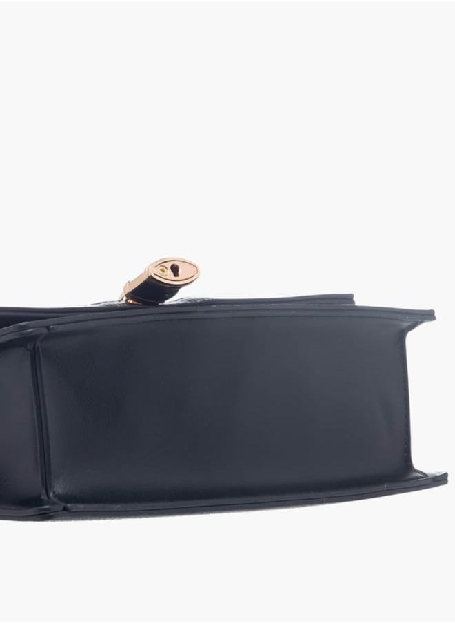Womens Lock Detail Crossbody Bag With Button Closure And Chain Strap