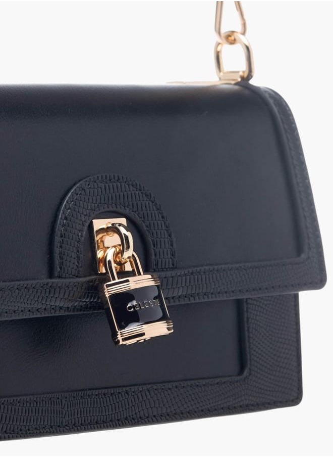 Celeste Womens Lock Detail Crossbody Bag With Button Closure And Chain Strap  - Image 4