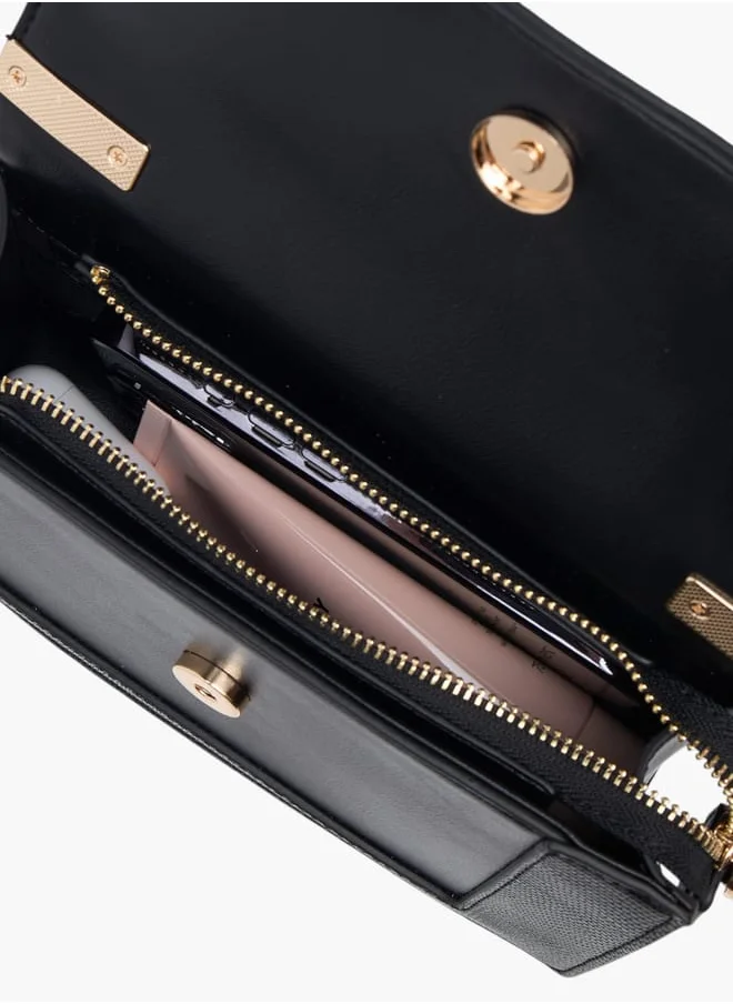 Celeste Womens Lock Detail Crossbody Bag With Button Closure And Chain Strap