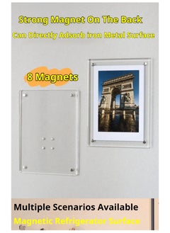 JiFENG 5-inch Acrylic Magnetic Photo Frame Rounded Corners Transparent Flat Surface, Four Corner Magnets Photo Frame (9 × 13cm)  - Image 2