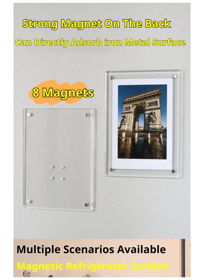 JiFENG 5-inch Acrylic Magnetic Photo Frame Rounded Corners Transparent Flat Surface, Four Corner Magnets Photo Frame (9 × 13cm)  - Image 2