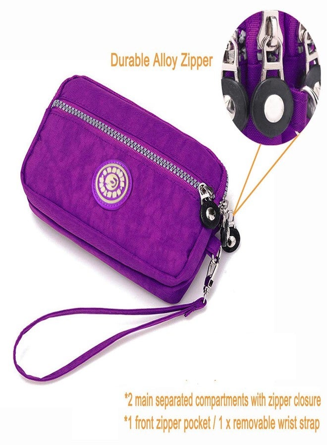 LassZone Womens Nylon Phone Purse Three Zipper Long Clutch Wallet Purse Smartphone Wristlet Wallet for Cellphone Card Coin - Image 2