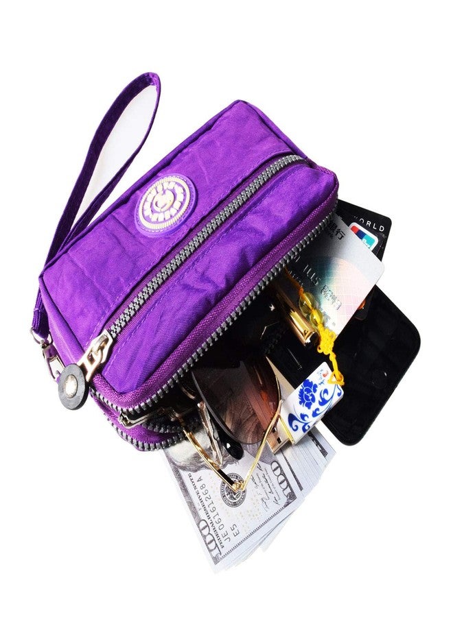 LassZone Womens Nylon Phone Purse Three Zipper Long Clutch Wallet Purse Smartphone Wristlet Wallet for Cellphone Card Coin - Image 5