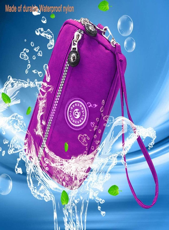 LassZone Womens Nylon Phone Purse Three Zipper Long Clutch Wallet Purse Smartphone Wristlet Wallet for Cellphone Card Coin - Image 4