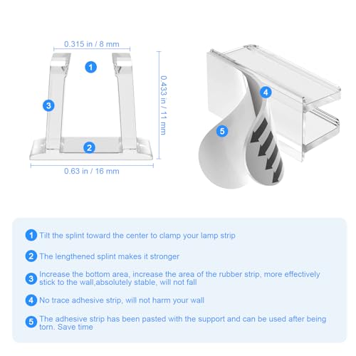 Hetyue Neon Rope Light Clips Mounting 43Pcs Clear Waterproof LED Strip Clip Brackets Adhesive Wall Mount Holder for Govee and Other Neon LED Lights Strips Not Support H61A2 H61A0 - Image 3