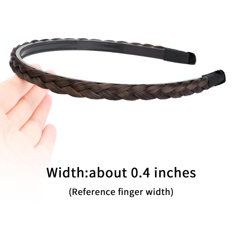DIGUAN Narrow Braids Width 0.4 inches Slender Braided Headband with Teeth Synthetic Hair Plaited head bands Hairpiece for Girls Women (Copper Brown, Thin) - Image 2