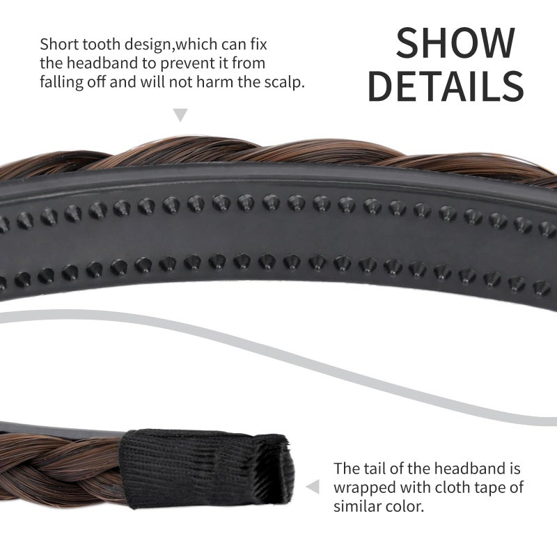 DIGUAN Narrow Braids Width 0.4 inches Slender Braided Headband with Teeth Synthetic Hair Plaited head bands Hairpiece for Girls Women (Copper Brown, Thin) - Image 5