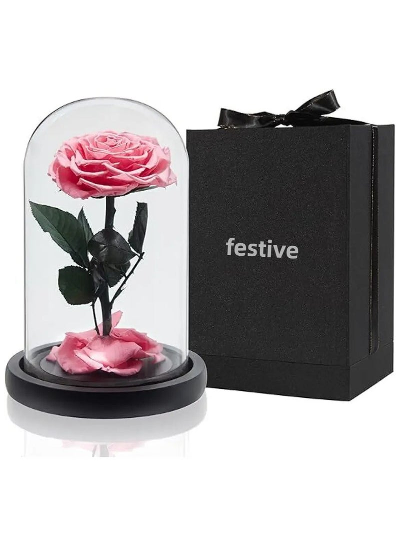 وردة محفوظة مصنوعة يدويًا للأبد، زهور لا تذبل، هدية للزفاف، عيد الميلاد، هدية عيد الأم، أفضل هدية لها (وردة واحدة، وردي)