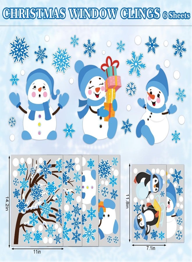 وولاين مجموعة ملصقات نوافذ شتوية كبيرة من 6 أوراق من Whaline، ملصقات نوافذ قابلة لإعادة الاستخدام على شكل ندفة ثلج وشجرة ورجل ثلج وبطريق، لتزيين النوافذ الزجاجية المنزلية في حفلات عيد الميلاد (أزرق) - Image 5
