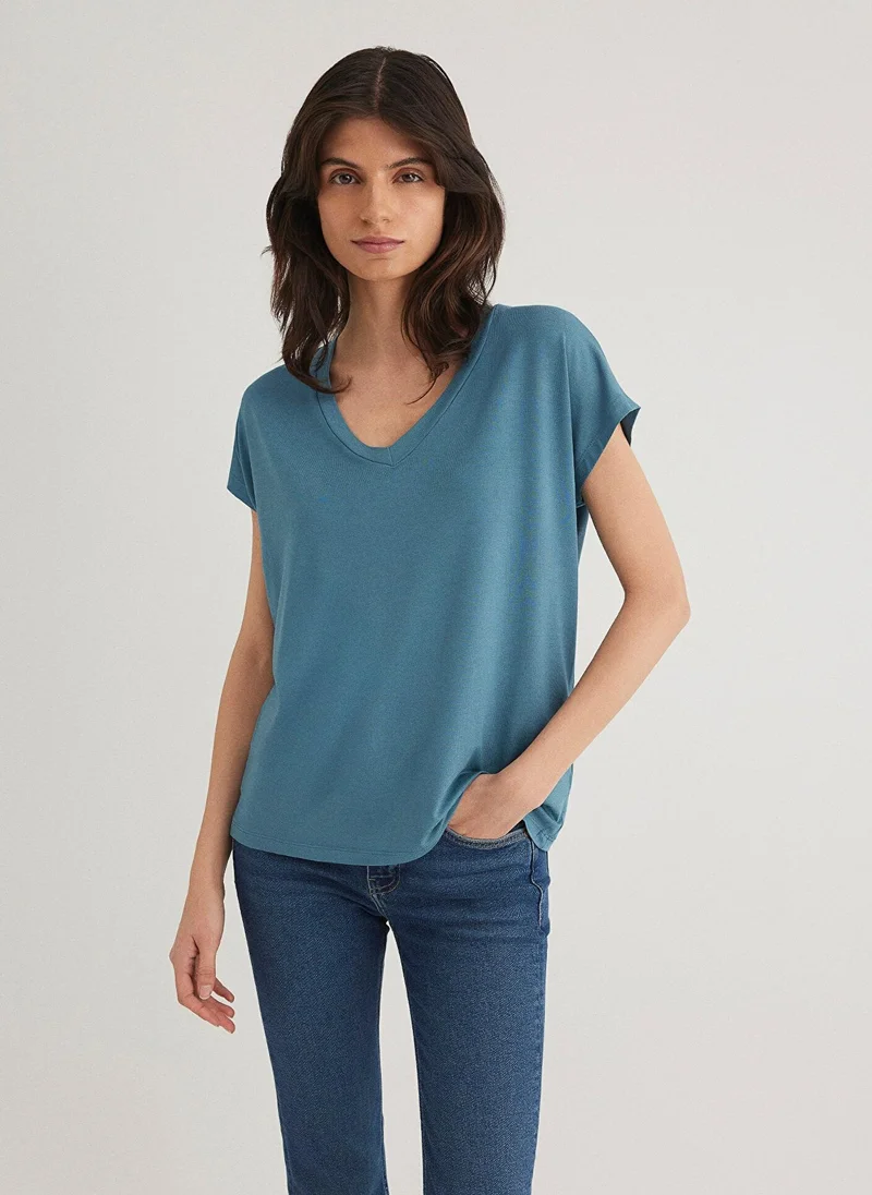 مافي V Neck Blue Basic T-Shirt