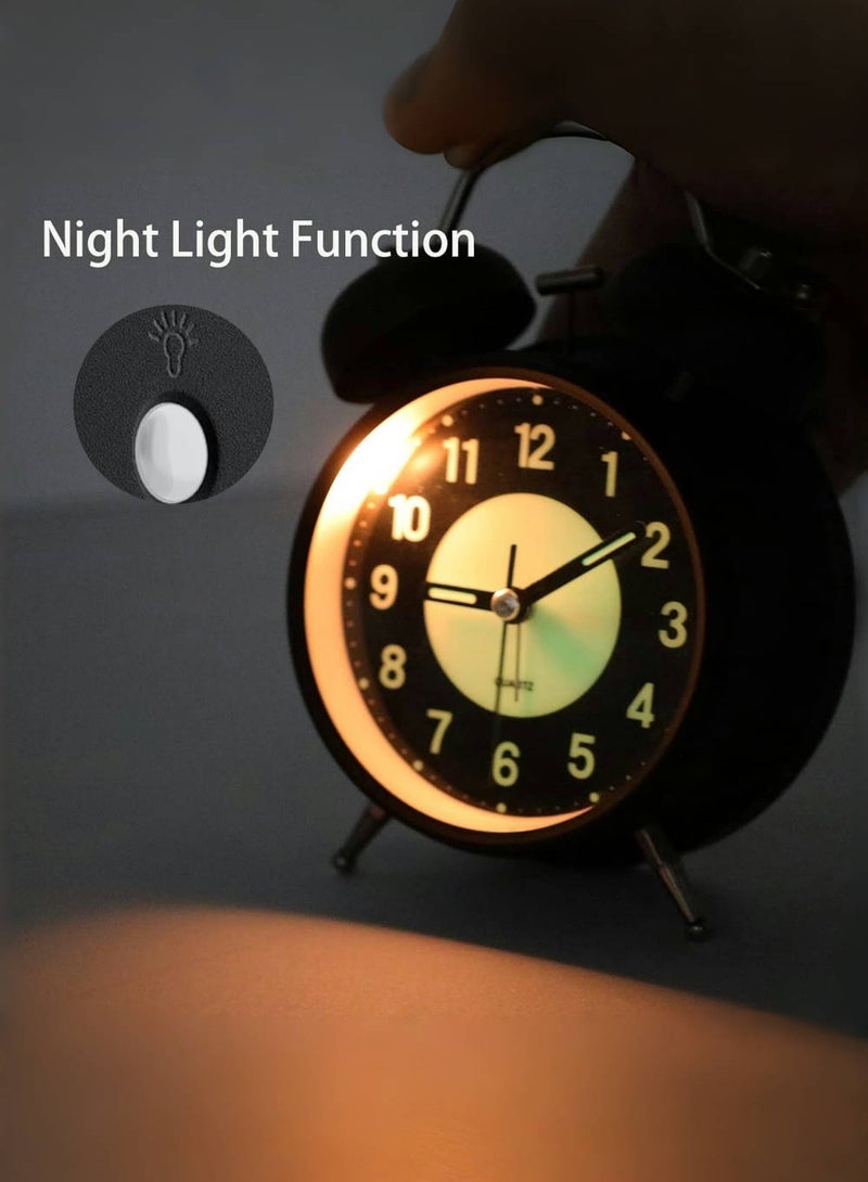 JoyousSto Analog Alarm Clock 4 inches Super Silent Non-Ticking Twin Bell Alarm Clock,Backlight,Luminous,No Snooze,Battery Operated,Louder Bell for Heavy Sleepers,Home Decor,Black - Image 3