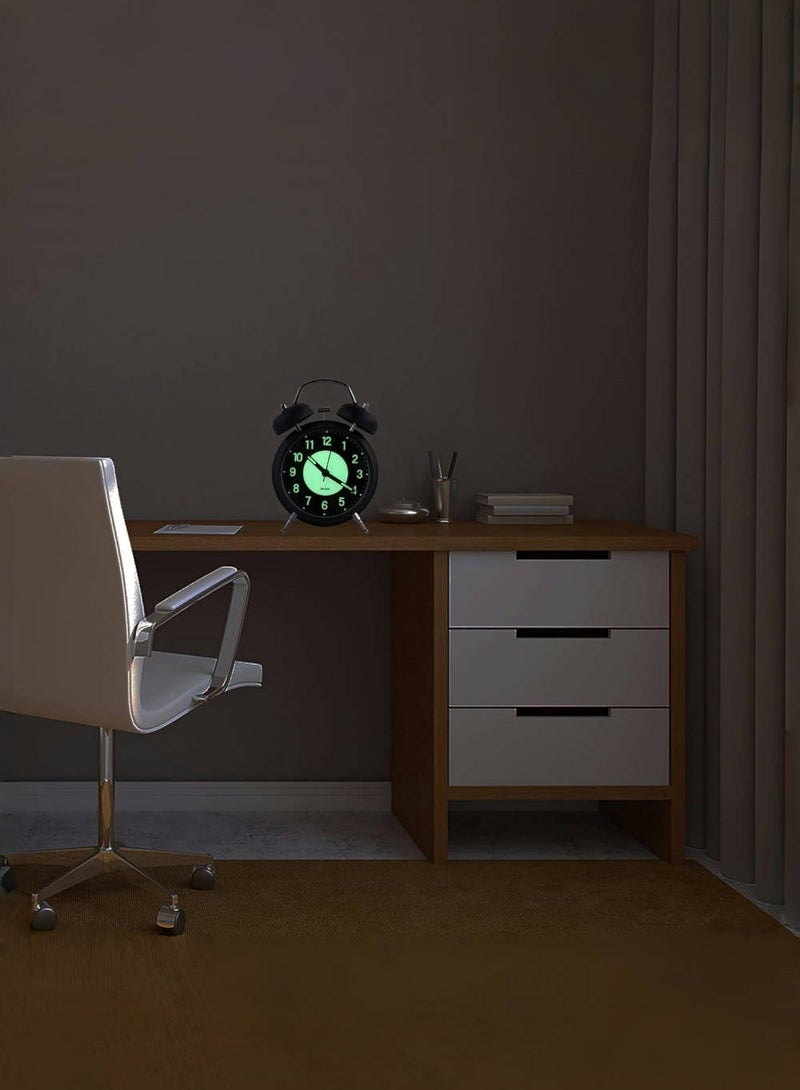 JoyousSto Analog Alarm Clock 4 inches Super Silent Non-Ticking Twin Bell Alarm Clock,Backlight,Luminous,No Snooze,Battery Operated,Louder Bell for Heavy Sleepers,Home Decor,Black - Image 4