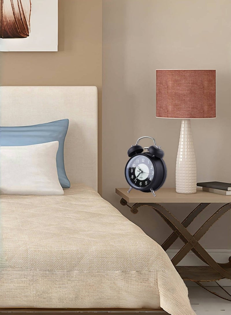 JoyousSto Analog Alarm Clock 4 inches Super Silent Non-Ticking Twin Bell Alarm Clock,Backlight,Luminous,No Snooze,Battery Operated,Louder Bell for Heavy Sleepers,Home Decor,Black - Image 5