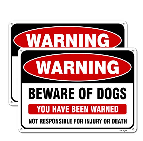 JW Signs Beware of Dog Sign (2 Pack) 10”x7” Reflective Metal Signs 0.40 Aluminum Sign Pre-Drilled Holes For Easy Mounting Indoor or Outdoor Use for Fence Door or Gate - Image 1