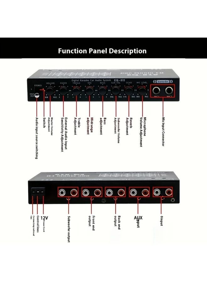 Model 819 Car Equalizer USB Powered Amplifier 4 Delay Settings 16 Audio Effects Compact Design - Image 4
