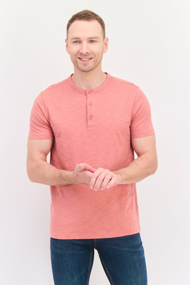 GAP Men Henley Neck Short Sleeves Heather T-Shirt, Sage Brown - Image 1