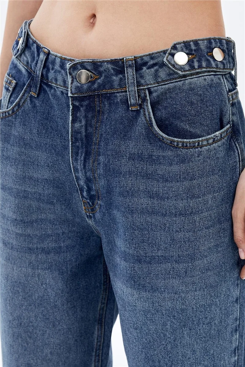 Pieces Of Melon Blue High Waist Wide Leg Waist Detailed Jeans