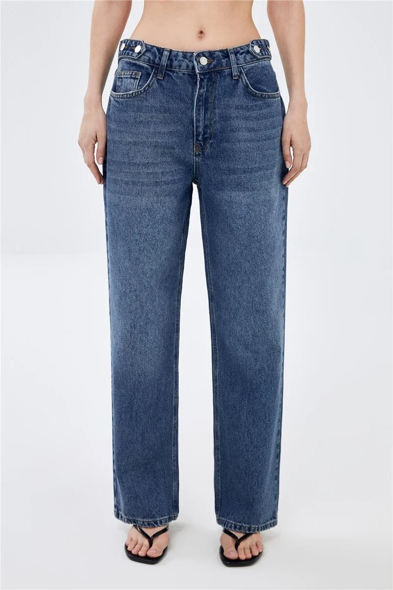 Pieces Of Melon Blue High Waist Wide Leg Waist Detailed Jeans