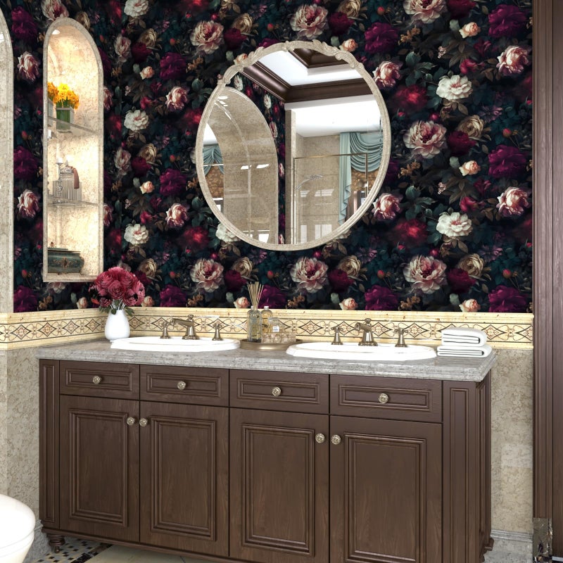 Fvlow Dark Flower Wallpaper Black Floral Peel and Stick Wall Paper 17.4" x 118" Vintage Romantic Contact Paper Waterproof Self Adhesive Goth Witchy Covering for Bedroom Cabinet Bathroom Home Decor Red - Image 4