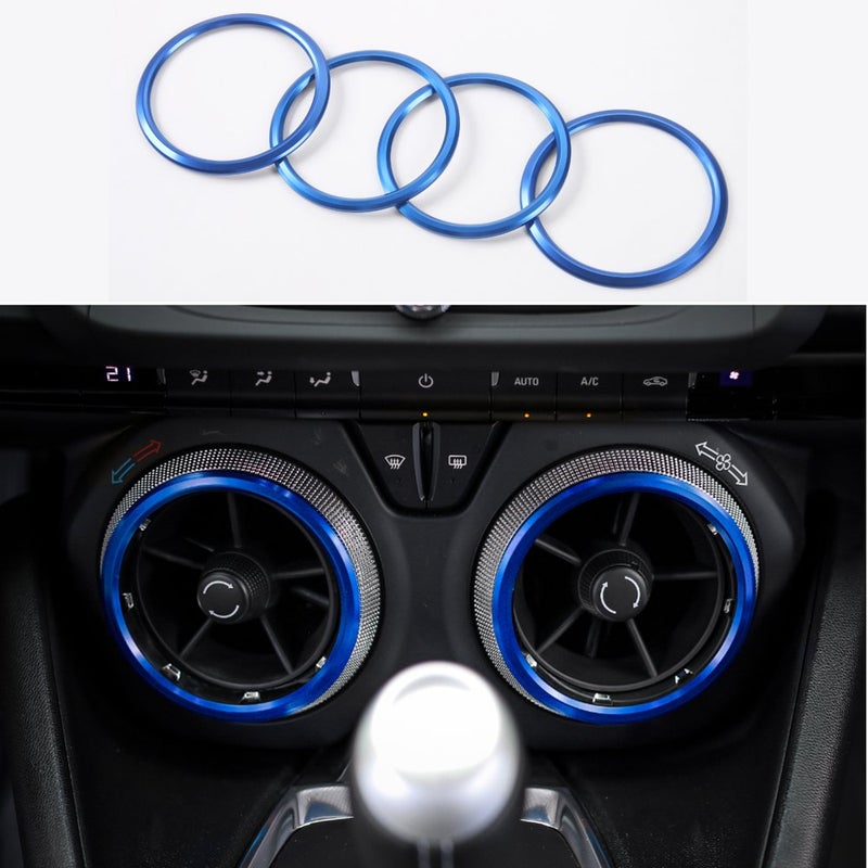 BORUIEN for Camaro Accessories Air Conditioner Outlet AC Vent Trim For 2016-2020 Chevrolet Camaro, 4pcs Blue Aluminum Center Console Accessories for Chevy Camaro - Image 1