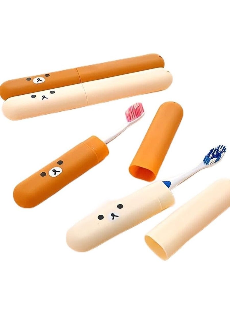 Rilakkuma Toothbrush holder - Small and portable travel container for family, school and business trips, ideal for outdoor adventures and daily use (2 pieces - multi-colored) - Image 1