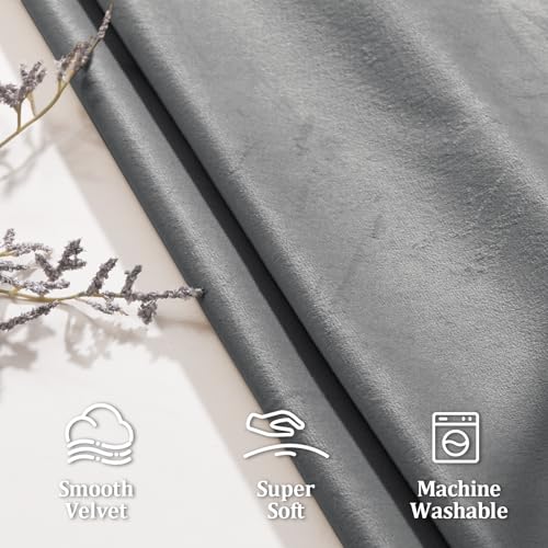 JIUZHEN Grey Velvet Curtains 96 inches for Living Room - Thermal Insualted Room Darkening Grommet Thick Velvet Window Drapes for Bedroom/Dining, Set of 2 with Tiebacks, W52 x L96 - Image 3