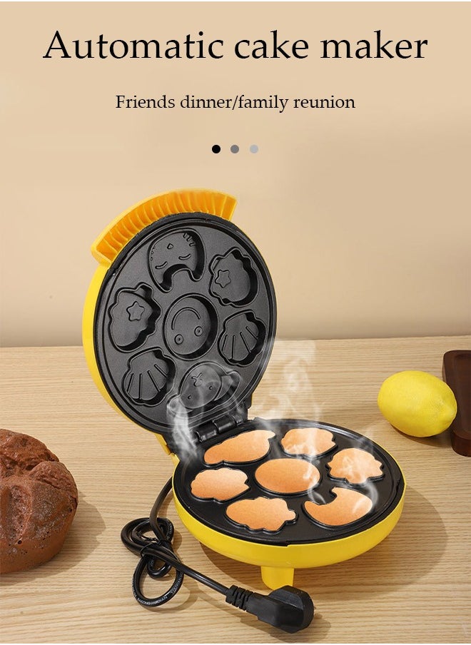 DUNISO Cake maker, electric mini waffle maker, making 7 different cartoon shaped waffles and cakes, double sided heating non stick board, 800W, suitable for baking, breakfast, kitchen,yellow  - Image 4
