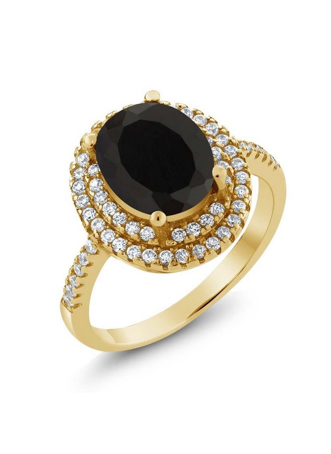 GEM STONE KING - 18K Yellow Gold Plated Silver Black Onyx Ring For Women (3.80 Cttw Oval 9X7Mm Gemstone Birthstone Available In Size 5 6 7 8 9) - Image 1