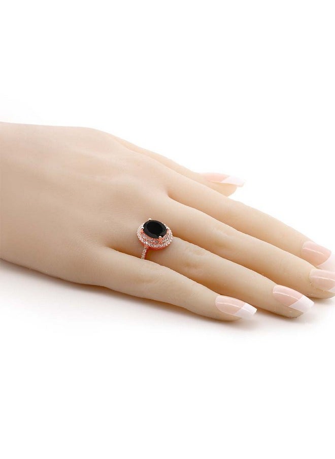 GEM STONE KING - 18K Yellow Gold Plated Silver Black Onyx Ring For Women (3.80 Cttw Oval 9X7Mm Gemstone Birthstone Available In Size 5 6 7 8 9) - Image 1