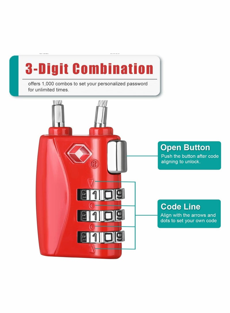 TSA Approved Luggage Padlocks Mini 3 Digit Combination Travel Locks for Suitcases and Gym Lockers Red 2 Pack  - Image 4