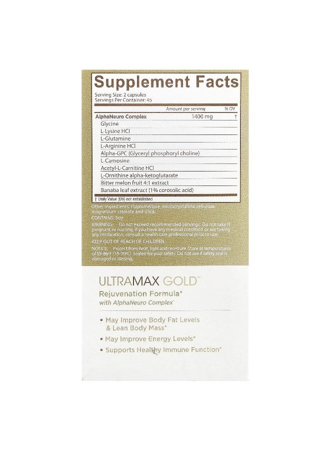Ageless Foundation Laboratories Ageless Foundation Laboratories, UltraMax Gold™ with AlphaNeuro Complex®, 90 Veg Capsules  - Image 2