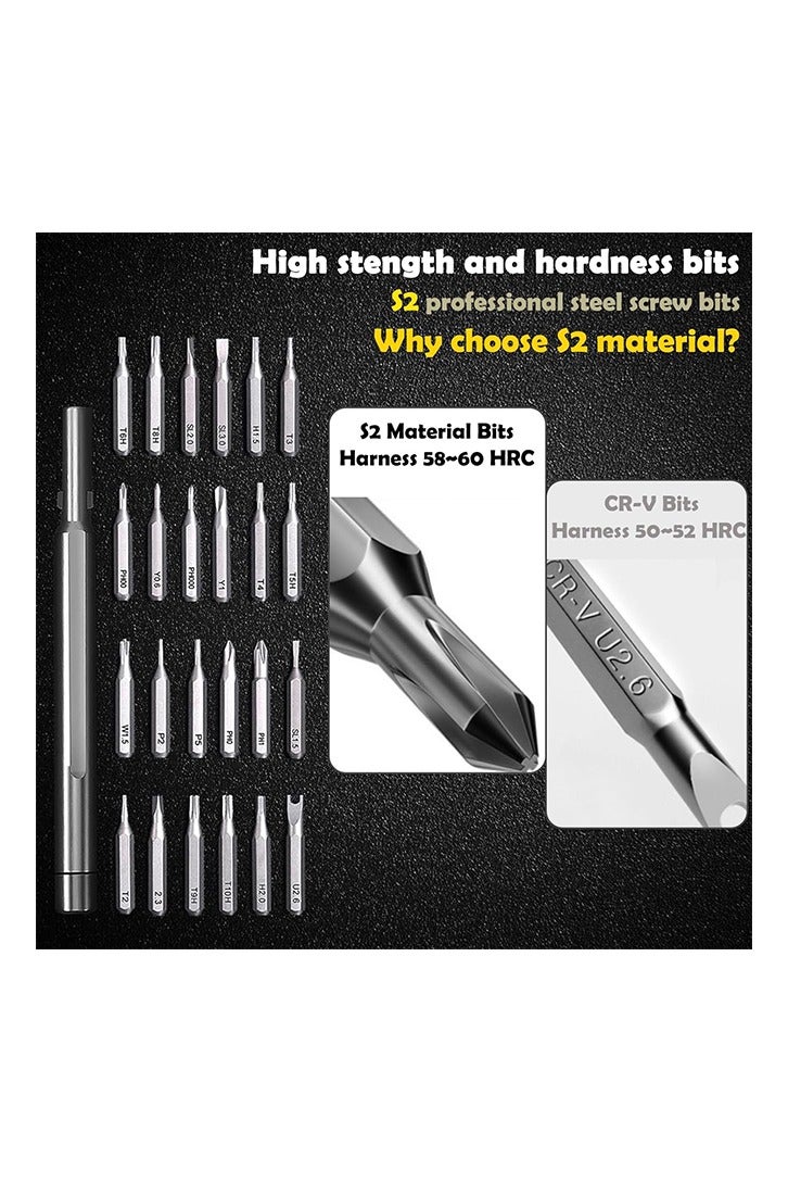 مجموعة مفكات براغي دقيقة، 27 في 1 مجموعة مفكات براغي صغيرة مغناطيسية، رؤوس فولاذية صغيرة S2 مع ملاقط، مجموعة أدوات إصلاح مغناطيسية صغيرة لأجهزة الكمبيوتر المحمول والهواتف وأجهزة الكمبيوتر الشخصية والنظارات والساعات والأجهزة الإلكترونية - Image 2