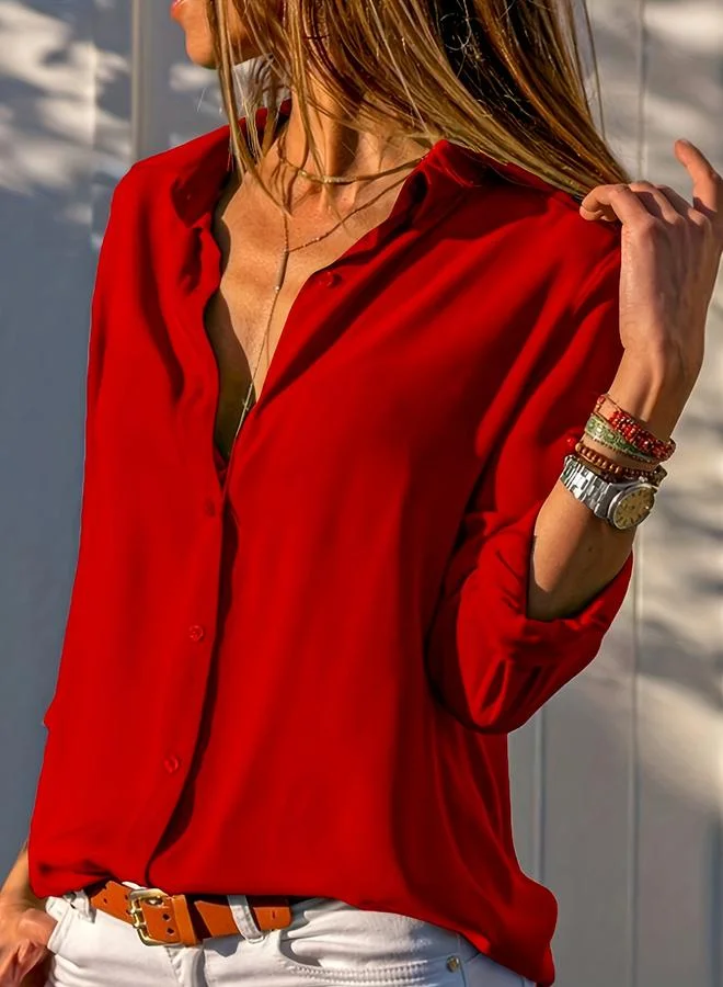 Take Two Red Long Sleeve Buttoned Shirt