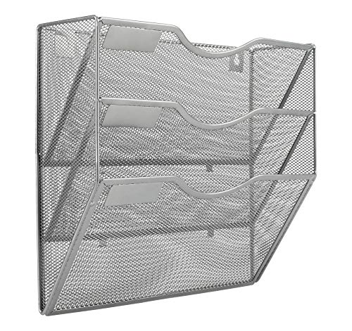 EasyPAG Hanging Wall File Organizer, 3 Pocket Wall Mounted Mail Organizer, Vertical Document Folder Holder with Nametag Label, Space Saving Paper Storage Magazine Rack for Office Home School, Silver - Image 1