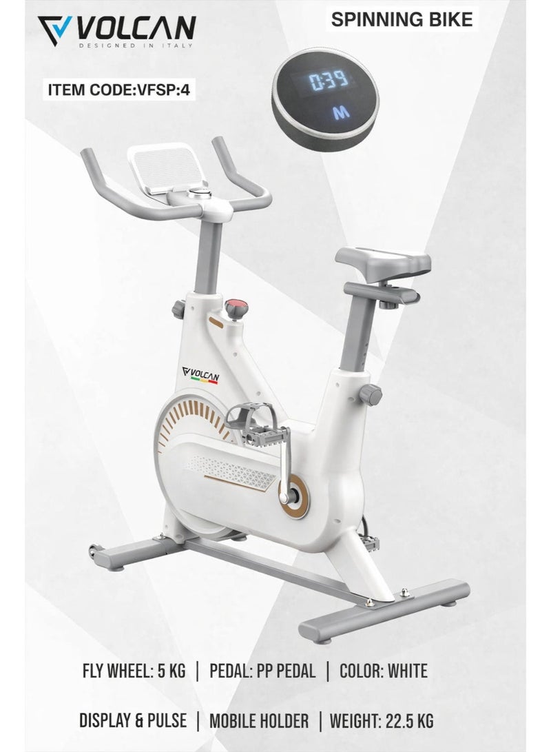 Volcan Fitness دراجة فولكان للدوران VFSP:4 | آلة تمارين داخلية ثابتة مع عجلة طيران 5 كجم | أبيض ورمادي - Image 5