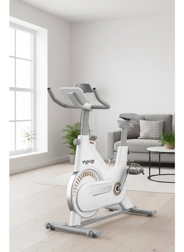 Volcan Fitness دراجة فولكان للدوران VFSP:4 | آلة تمارين داخلية ثابتة مع عجلة طيران 5 كجم | أبيض ورمادي - Image 4