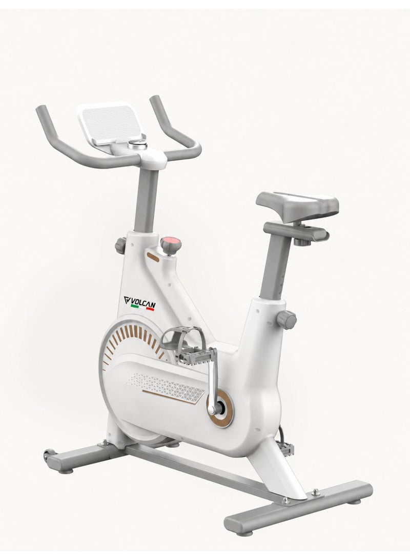Volcan Fitness دراجة فولكان للدوران VFSP:4 | آلة تمارين داخلية ثابتة مع عجلة طيران 5 كجم | أبيض ورمادي - Image 1